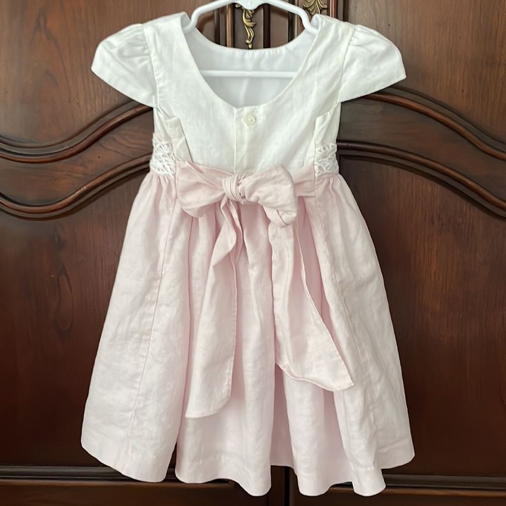 Southern Boutique Pink Linen Easter Portrait Dress Bloomer Set 18M Church - Picture 2 of 8
